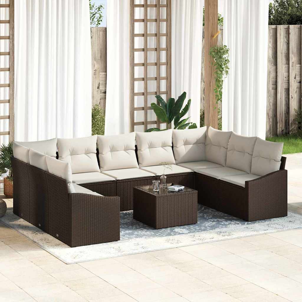 Garten Essgruppe mit Kissen mit Speicher 10 pcs Braun und Creme